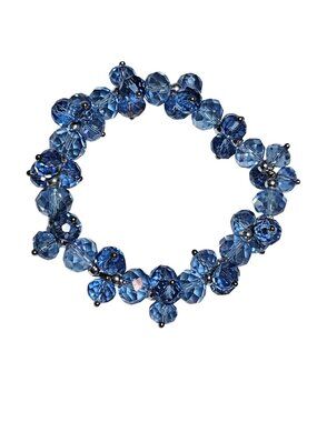 Vintage Blue Crystal Chunky Beaded Bracelet Stretch Retro Fashion Jewelry Women